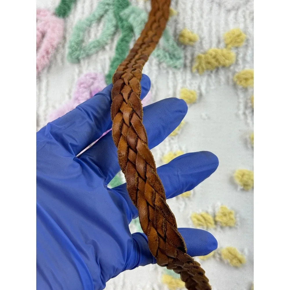 Vintage Braided Leather Belt Cognac Brown Woven Boho Western 36 Inch